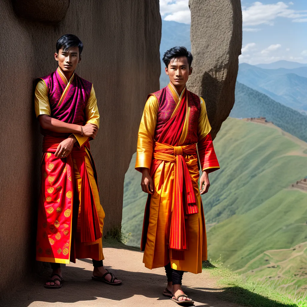 homem bhutanes traje tradicional paisagem homem bhutanes traje tradicional paisagem