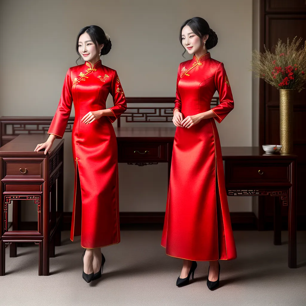 mulher cheongsam vermelho bordado elegancia