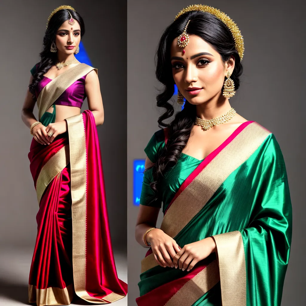 sari elegante bordado ouro vermelho