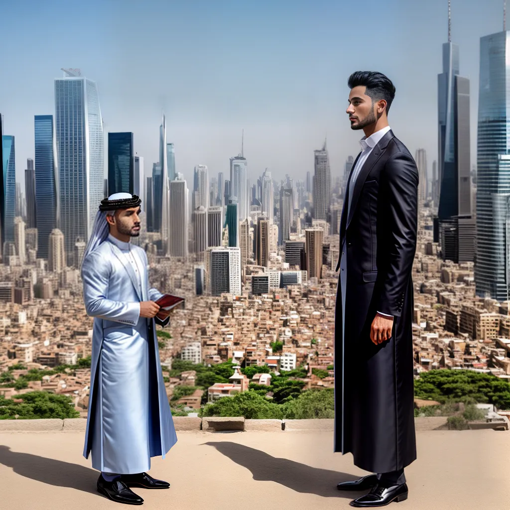 homem estiloso thawb cidade skyline