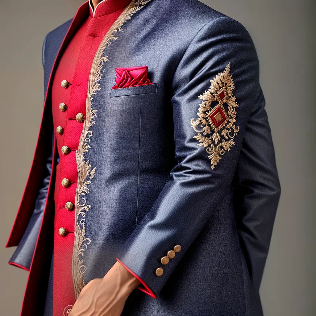 sherwani bordado detalhes vibrantes