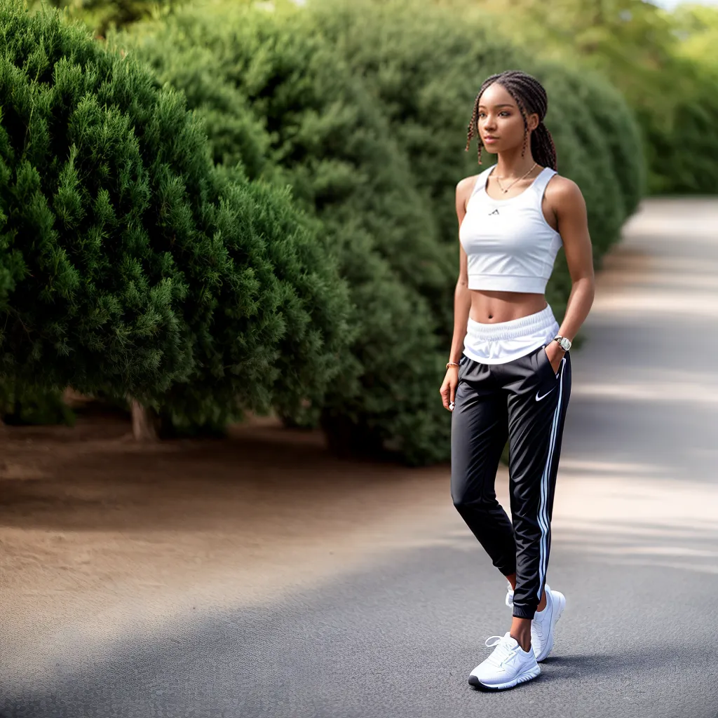mulher estilosa jogger top sneakers