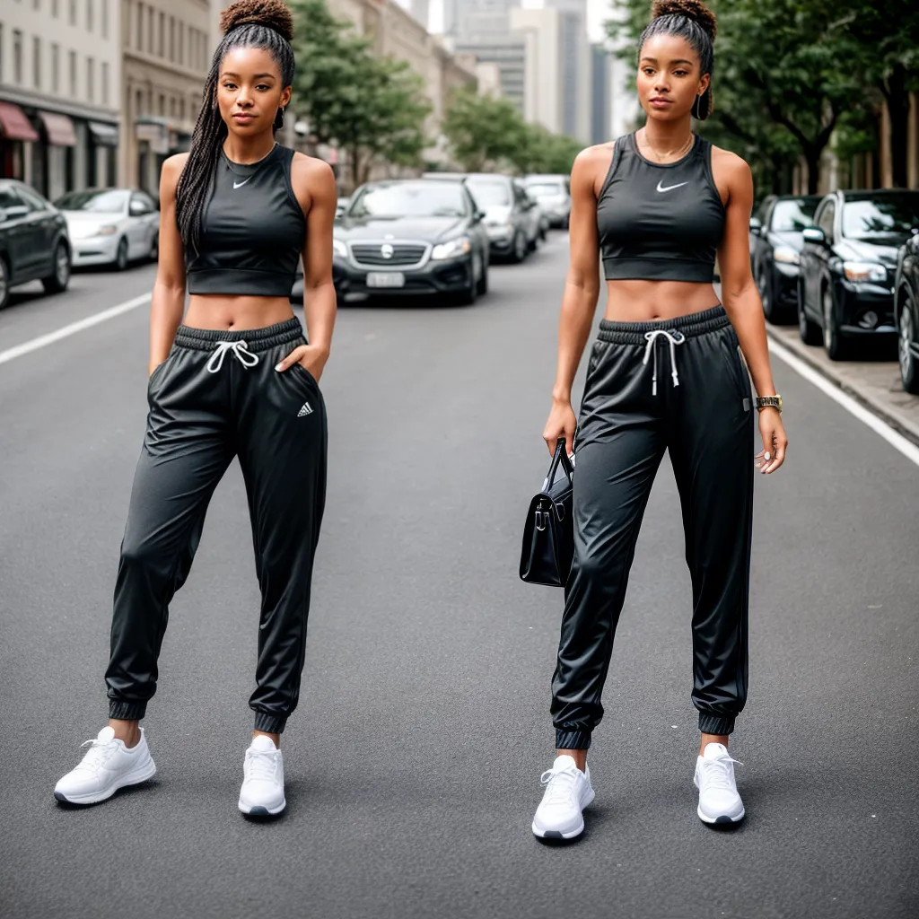 mulher estilosa jogger top sneakers 1