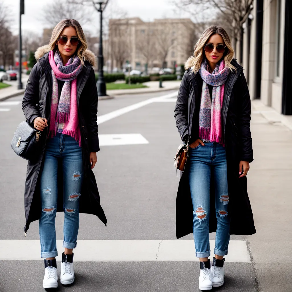 mulher estilosa parka jeans botas 1