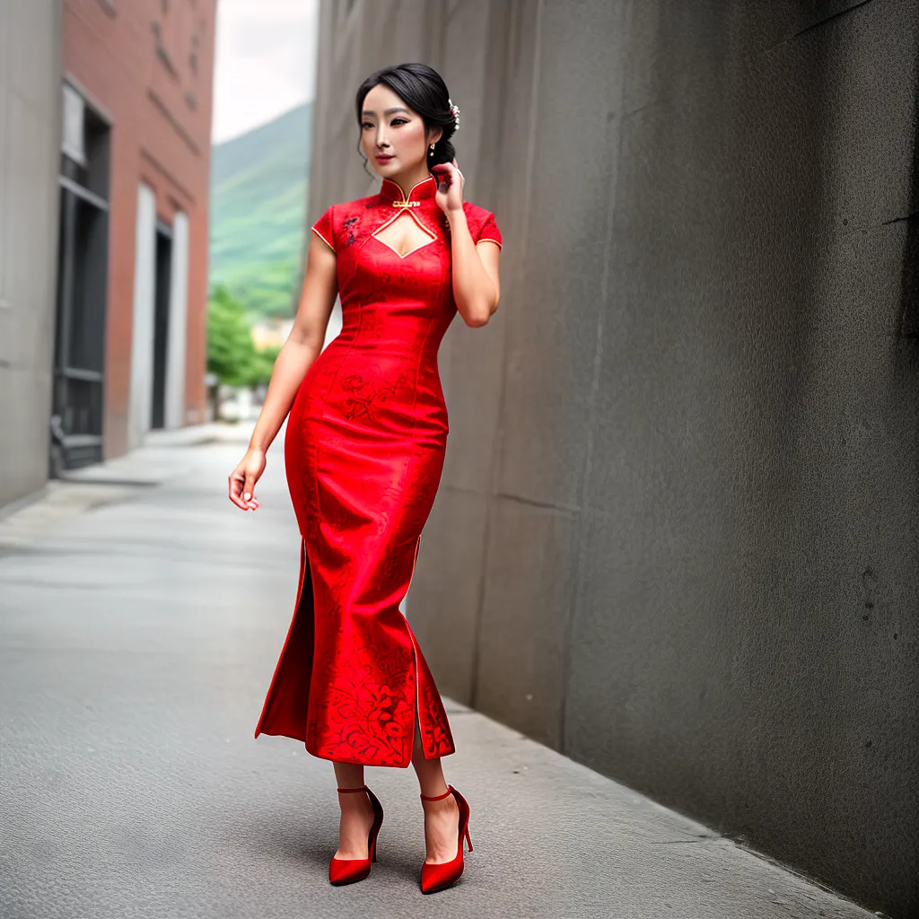 qipao vermelho seda bordado floral
