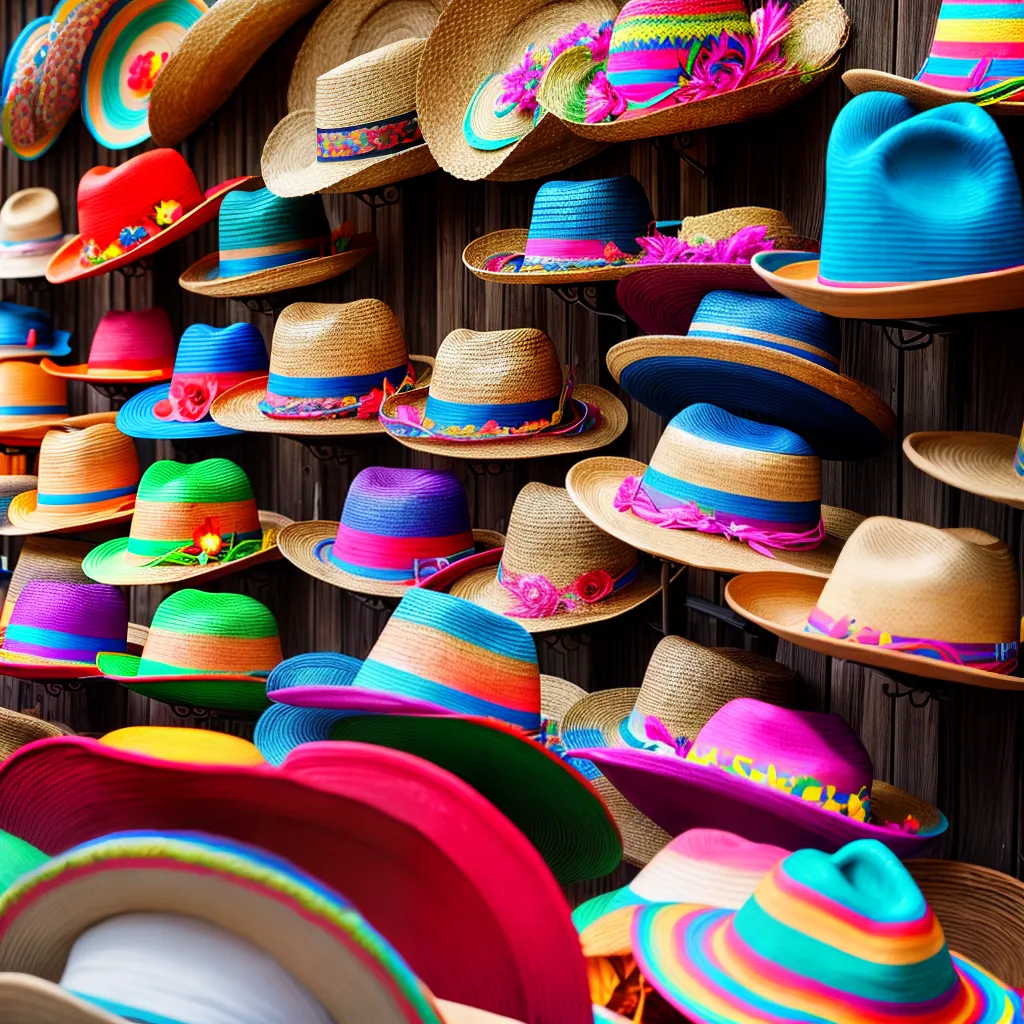 sombreros mexicanos coloridos mesa rustica