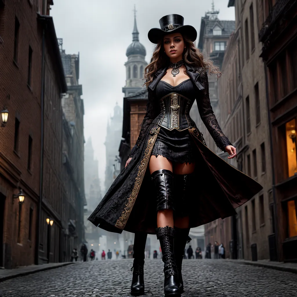 mulher estilosa rua paralelepipedo steampunk mulher estilosa rua paralelepipedo steampunk