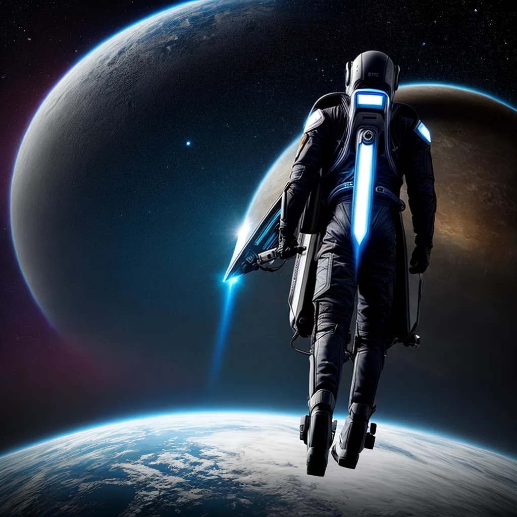 astronauta futurista planeta traje luminoso