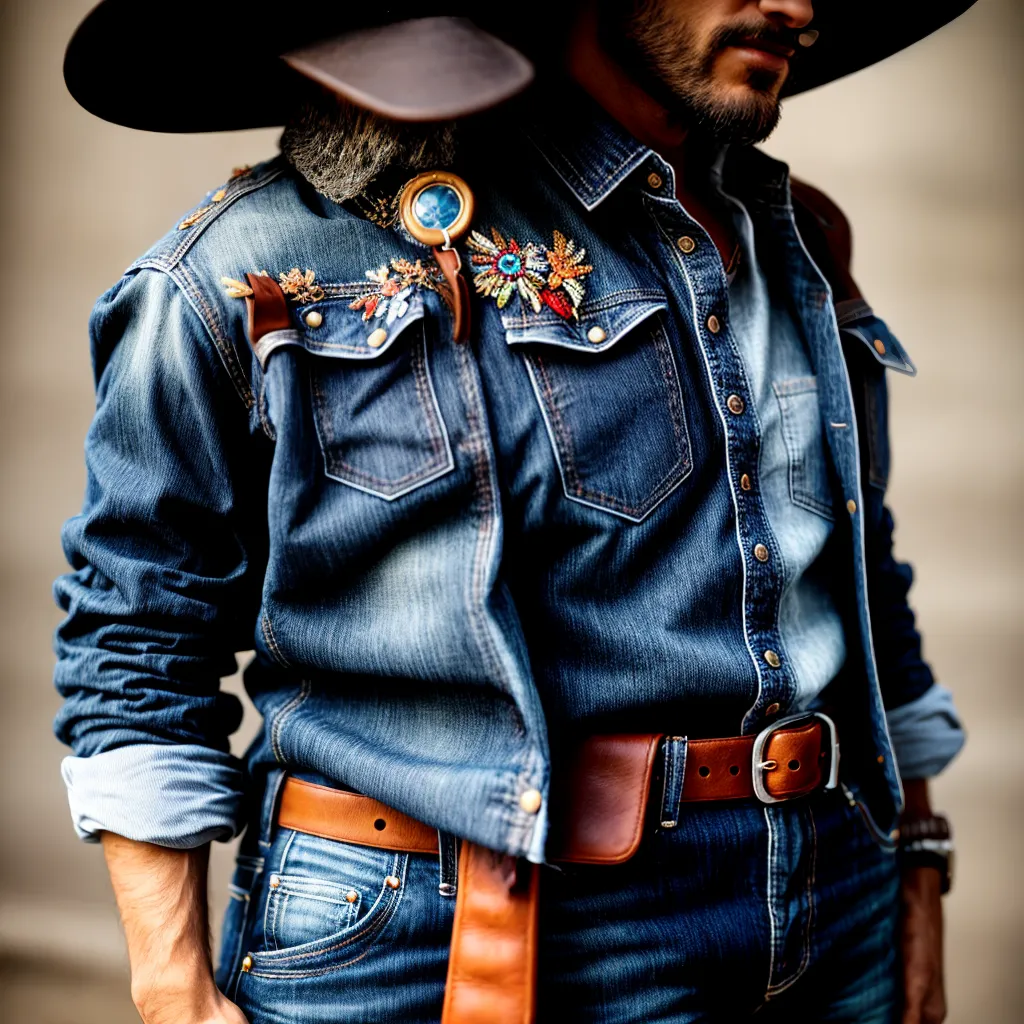 look cowboy estiloso denim bordado