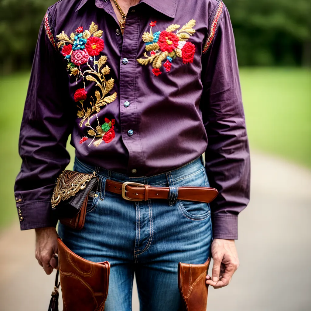 camisa cowboy bordado colorido acessorios