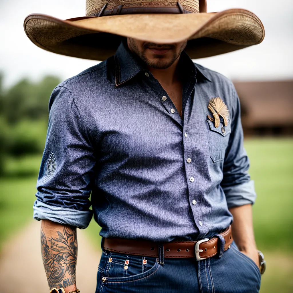 camisa cowboy bordado cinto fivela chapeu