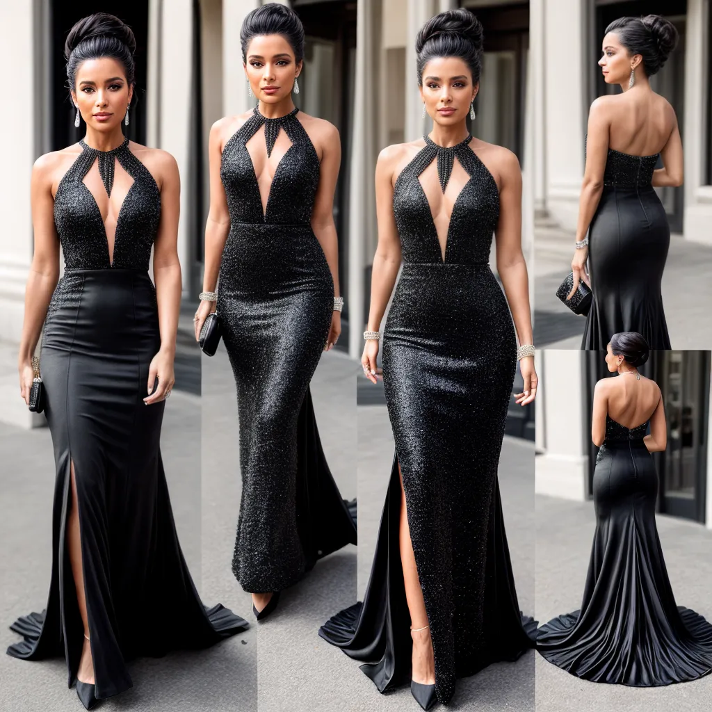 mulher sofisticada vestido preto escada