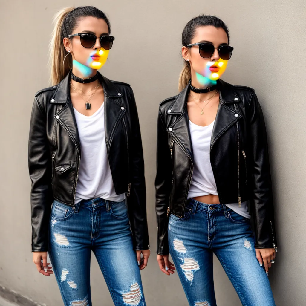mulher estilosa jaqueta couro jeans rasgado mulher estilosa jaqueta couro jeans rasgado