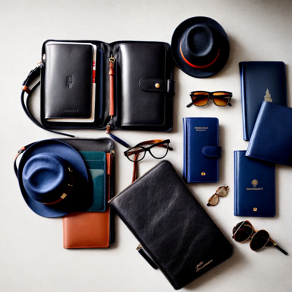 acessorios viagem estilo passaporte chapeu mochila oculos relogio