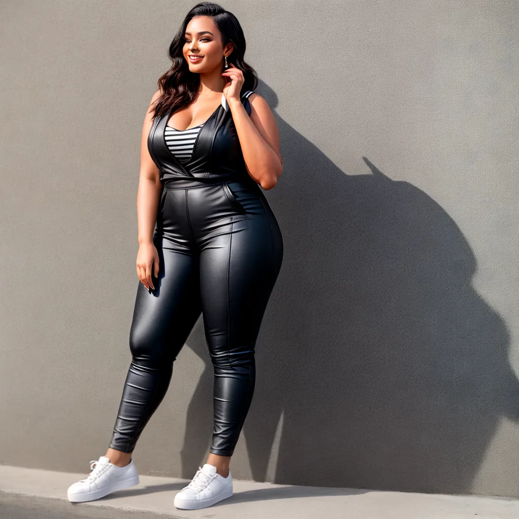 mulher plus size estilosa jumpsuit acessorios sneakers