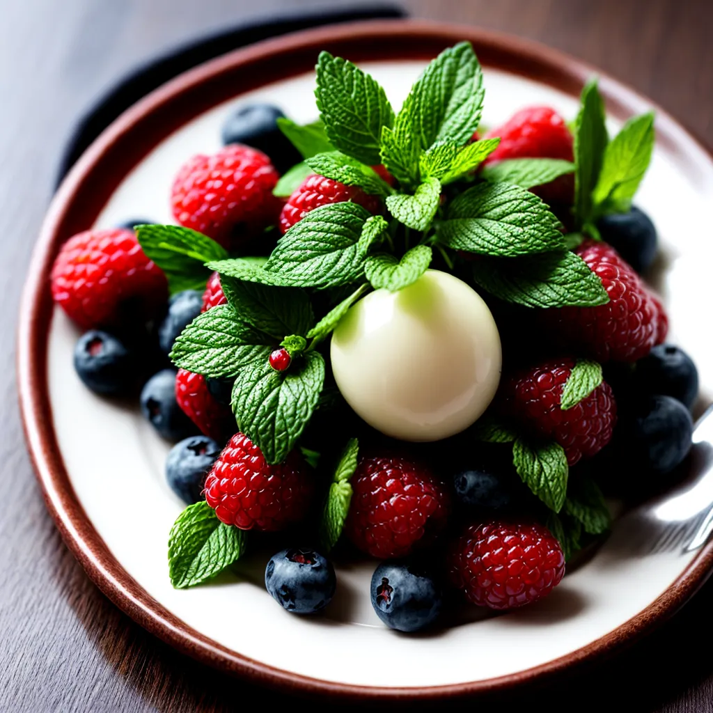 chocolate preto frutas frescas hortela
