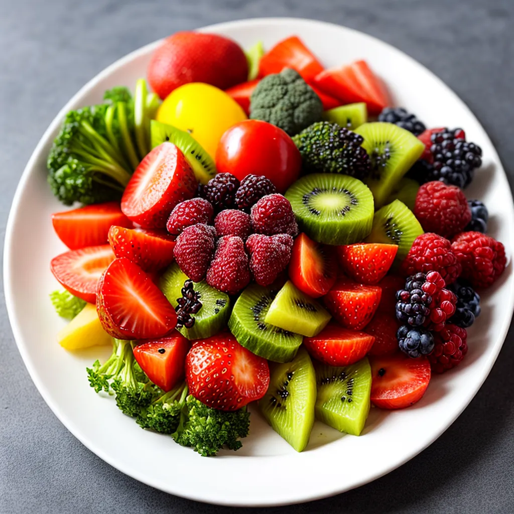 prato colorido frutas legumes graos proteinas