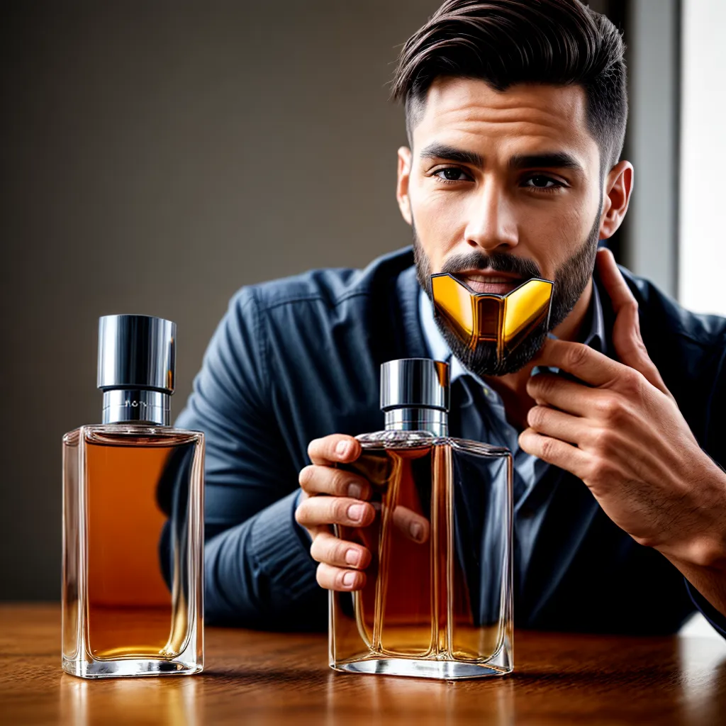 homem examinando comparando perfumes