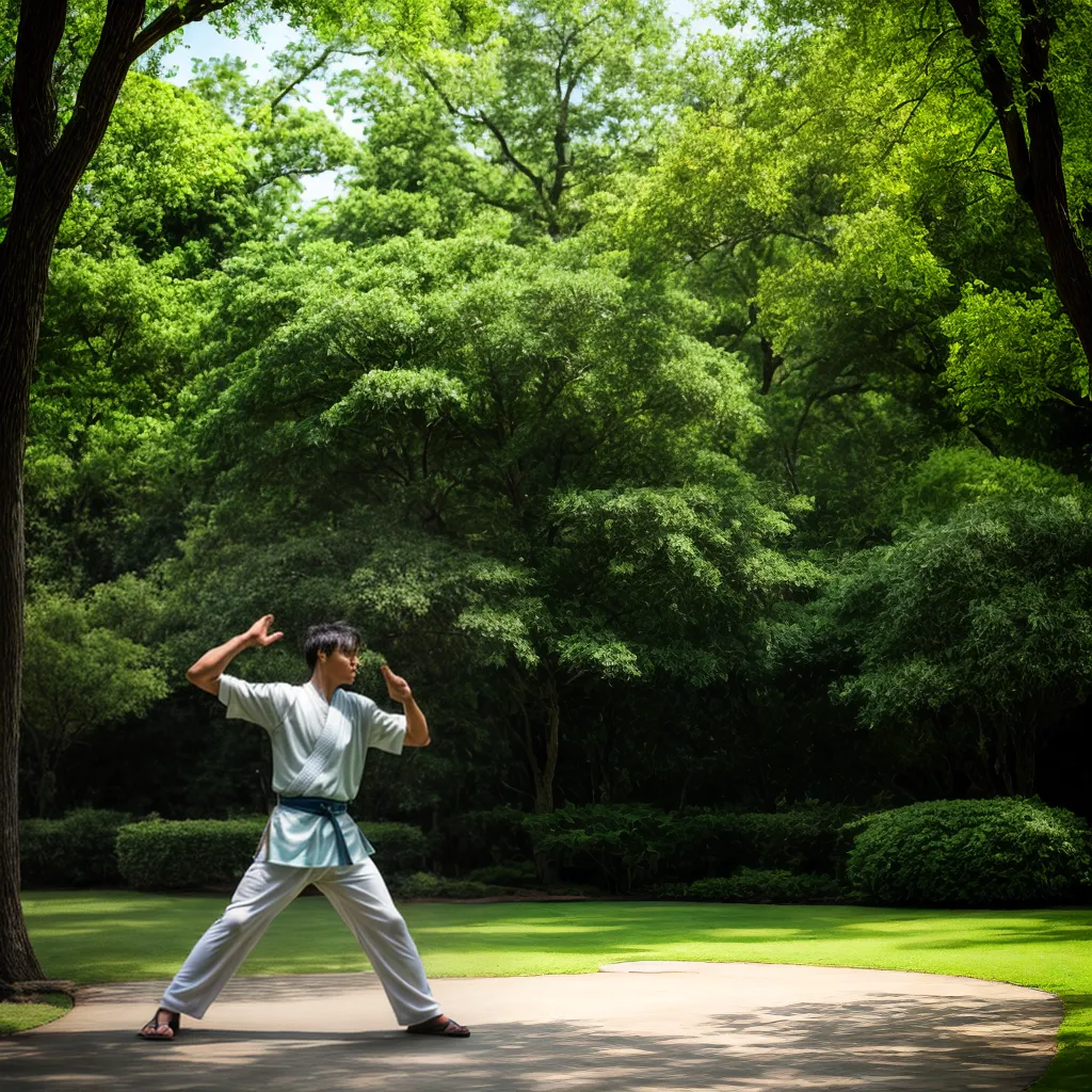 homem tai chi parque verde