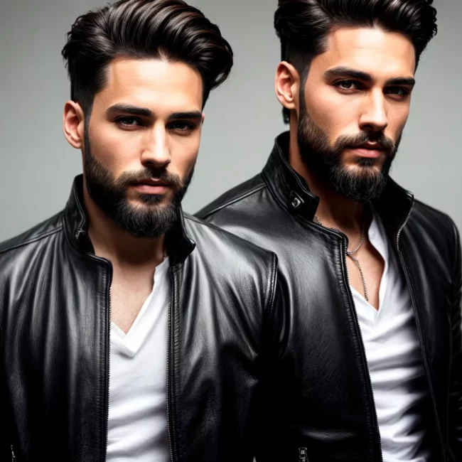 homem estiloso barba jaqueta couro
