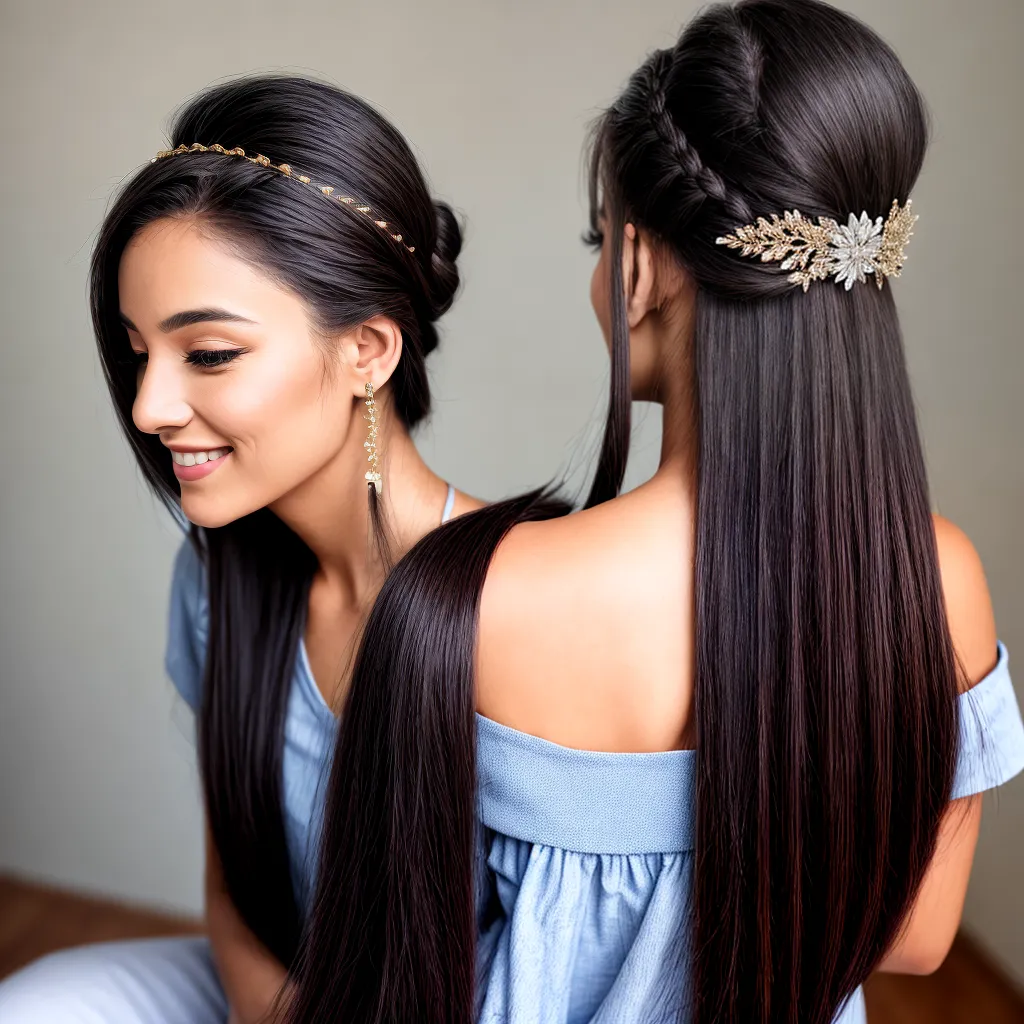 mulher criando penteado acessorios cabelo