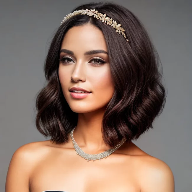 mulher cabelo curto headband perolas mulher cabelo curto headband perolas