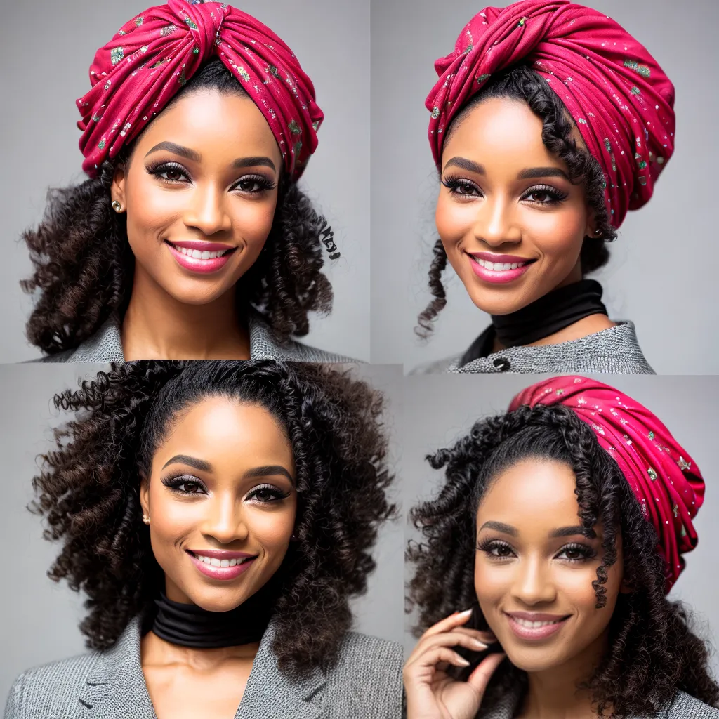 mulher estilosa cabelo cacheado turbante vibrante