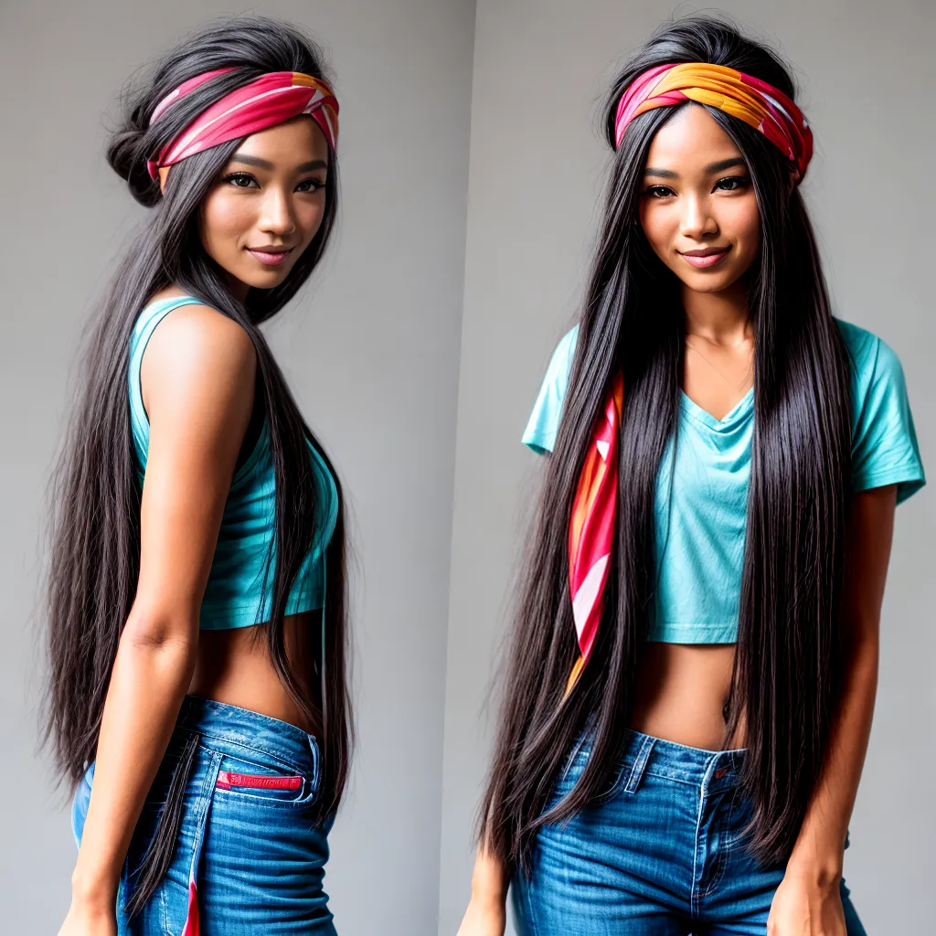 mulher cabelo longo bandana colorida mulher cabelo longo bandana colorida
