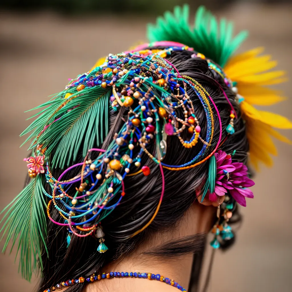 acessorio cabelo beads penas cultura