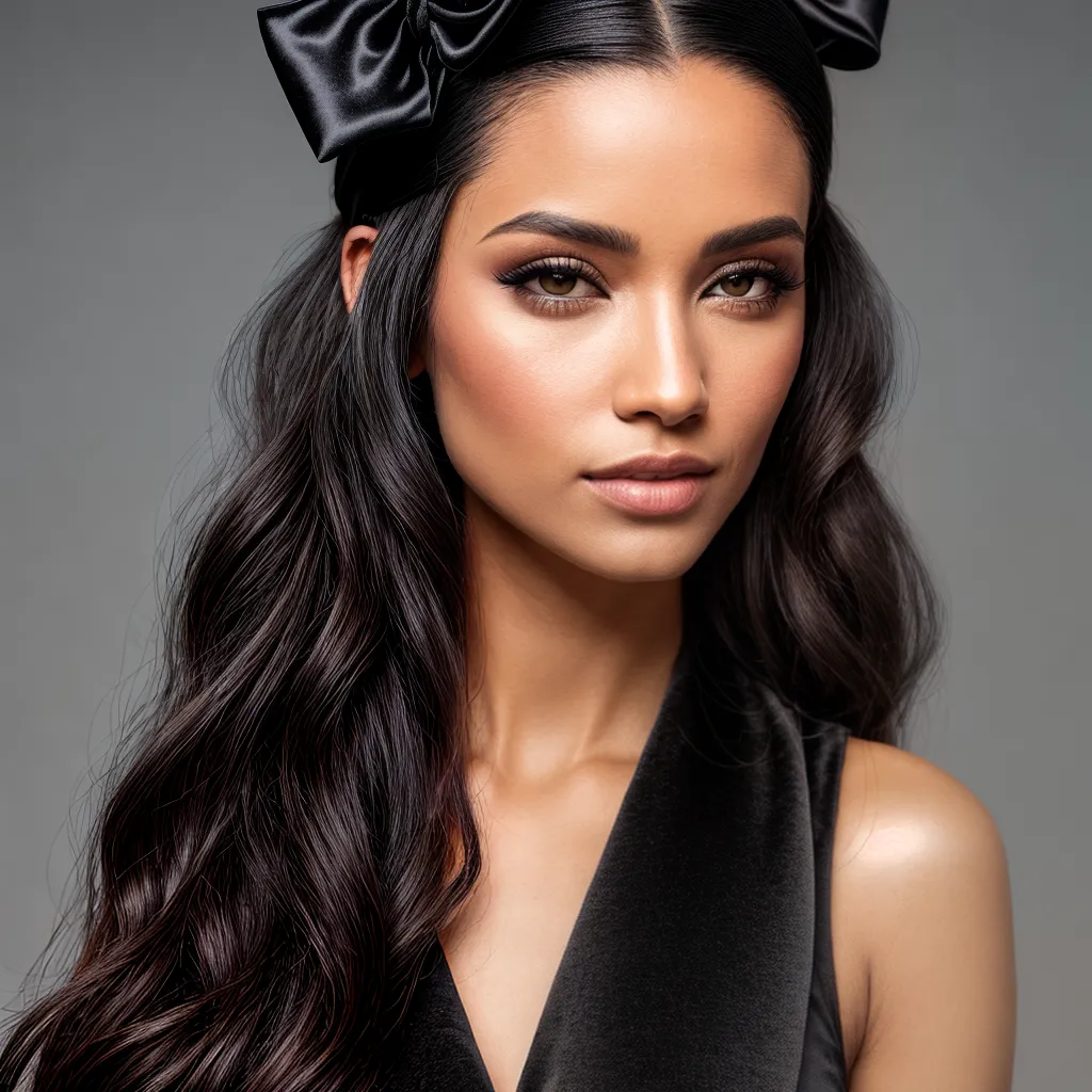 mulher cabelo longo faixa veludo preto