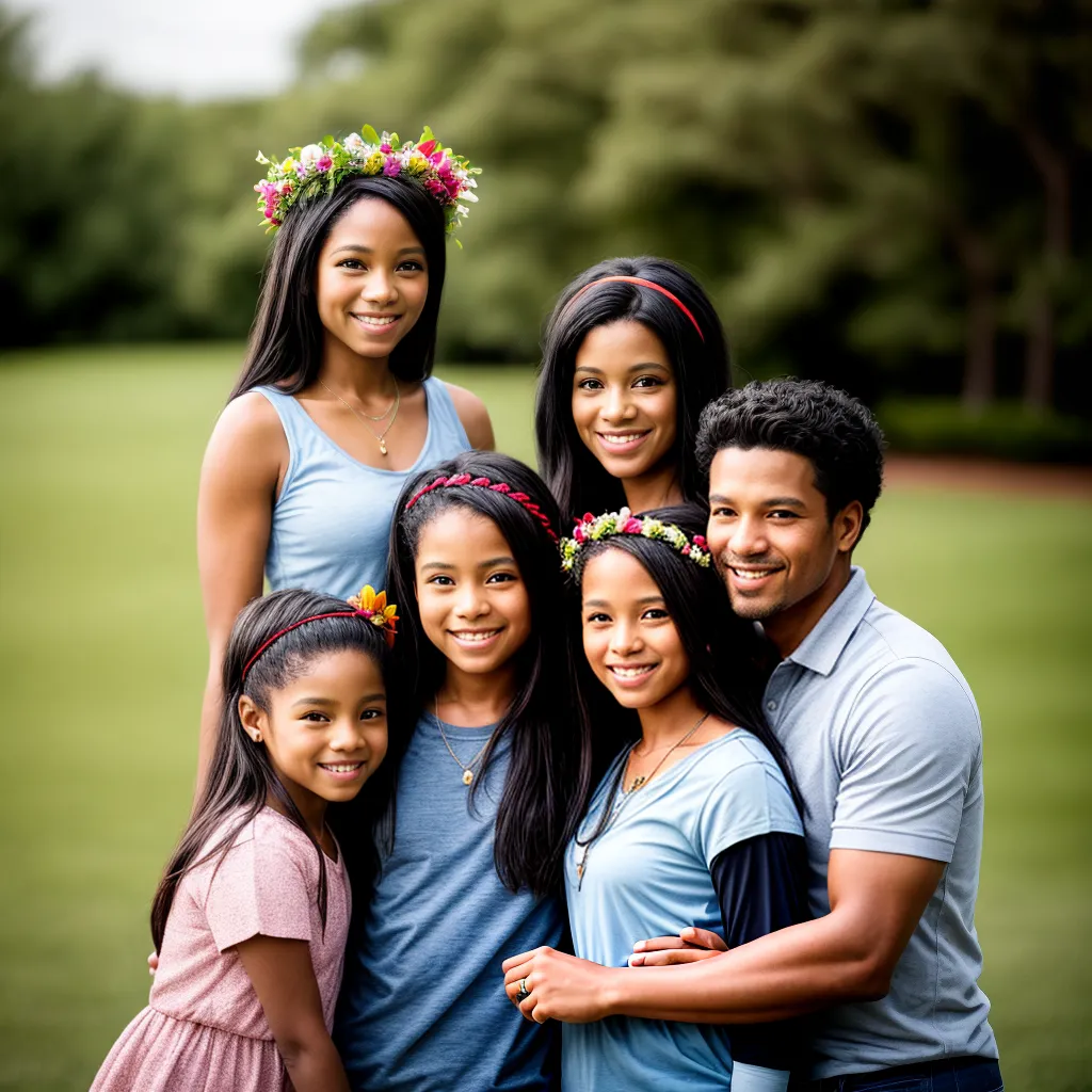 retrato familia sorrisos coroa flores
