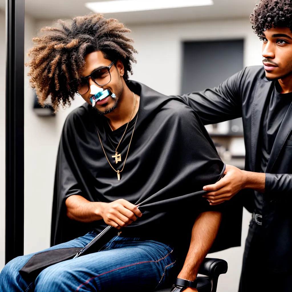 homem satisfeito barbearia cabelo liso