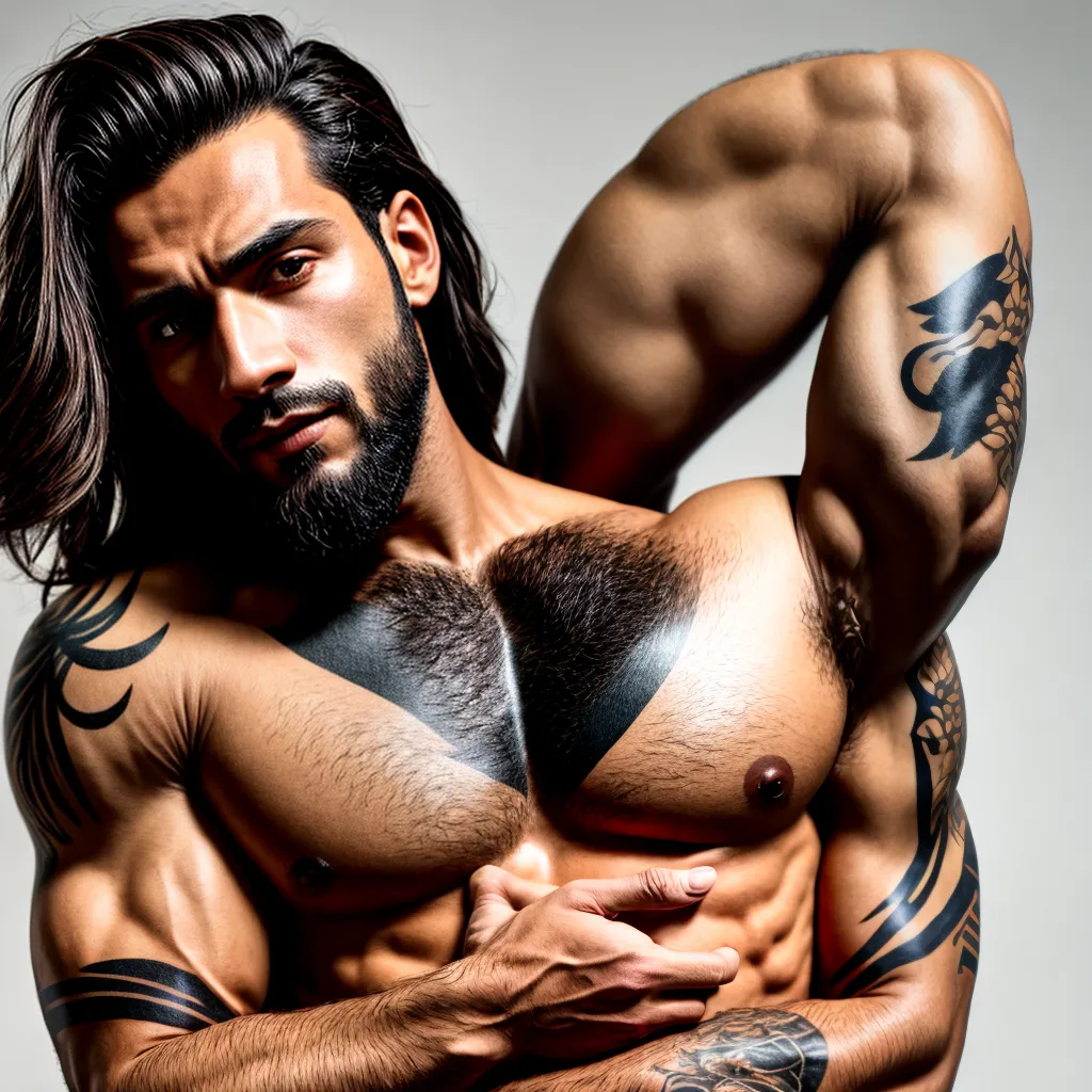 homem barbudo tatuagens expressao arte