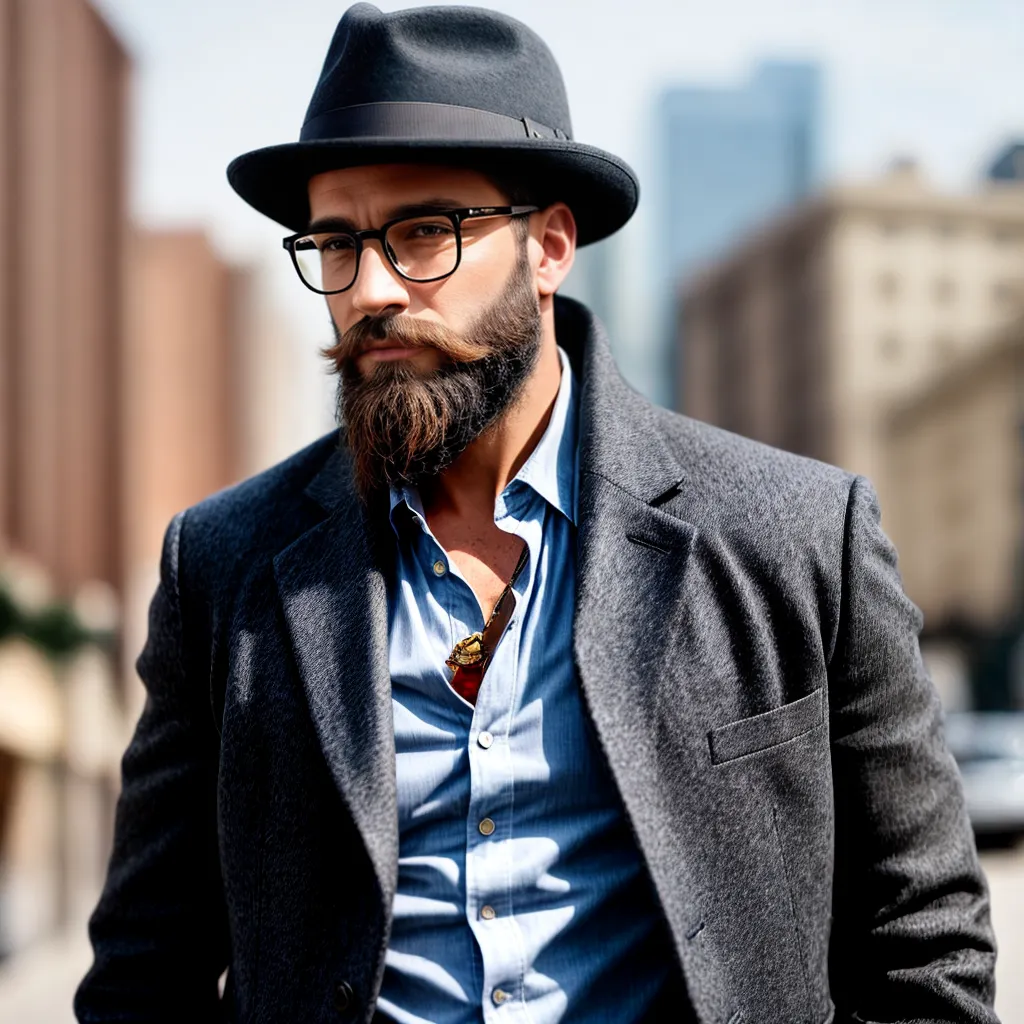 homem estiloso barba oculos chapeu homem estiloso barba oculos chapeu