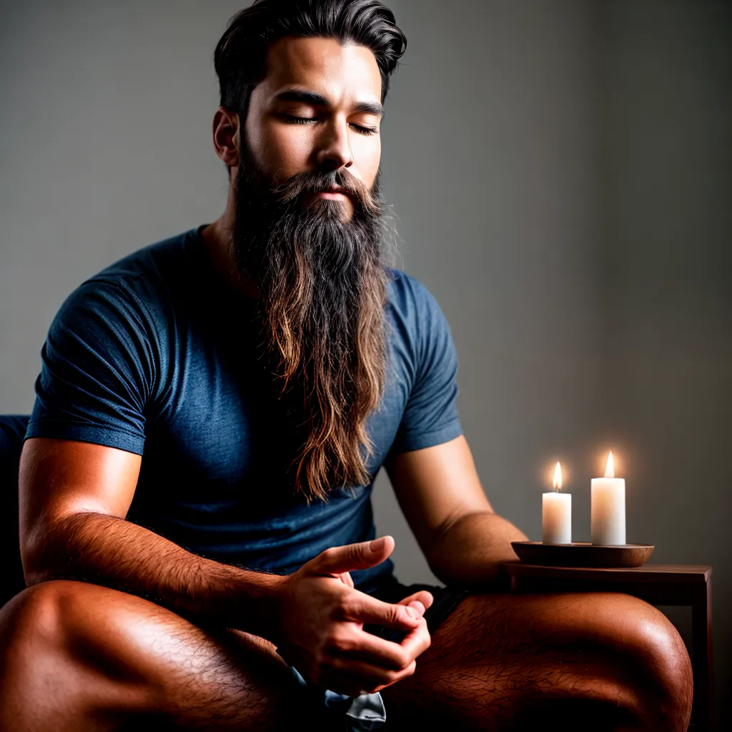 homem barbudo meditacao luz vela