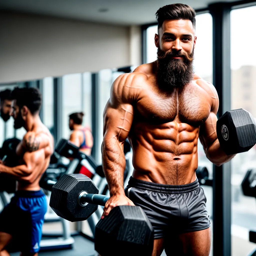 homem barbudo malhacao dumbbell pente homem barbudo malhacao dumbbell pente