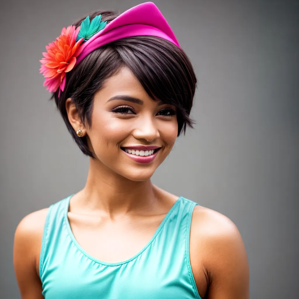 menina sorridente cabelo curto estilizado