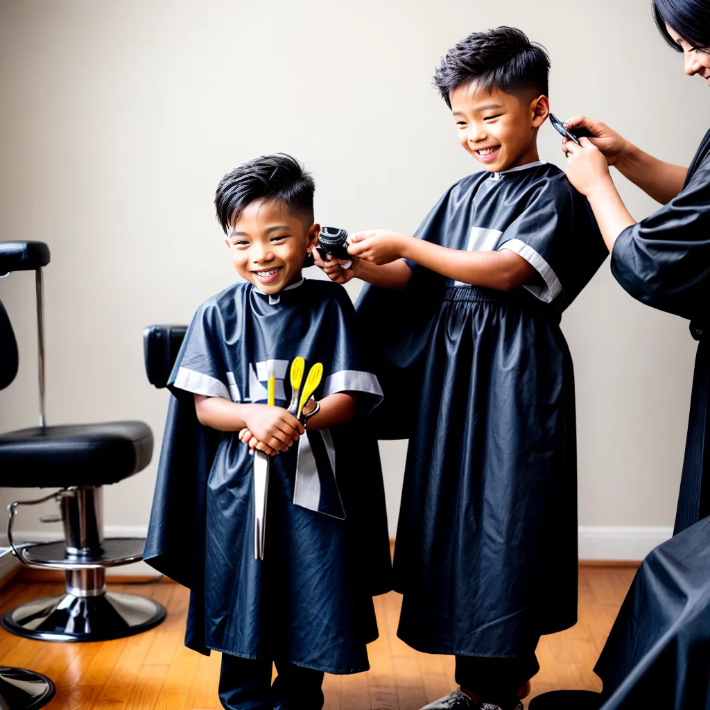 crianca sorrindo cadeira barbeiro corte cabelo