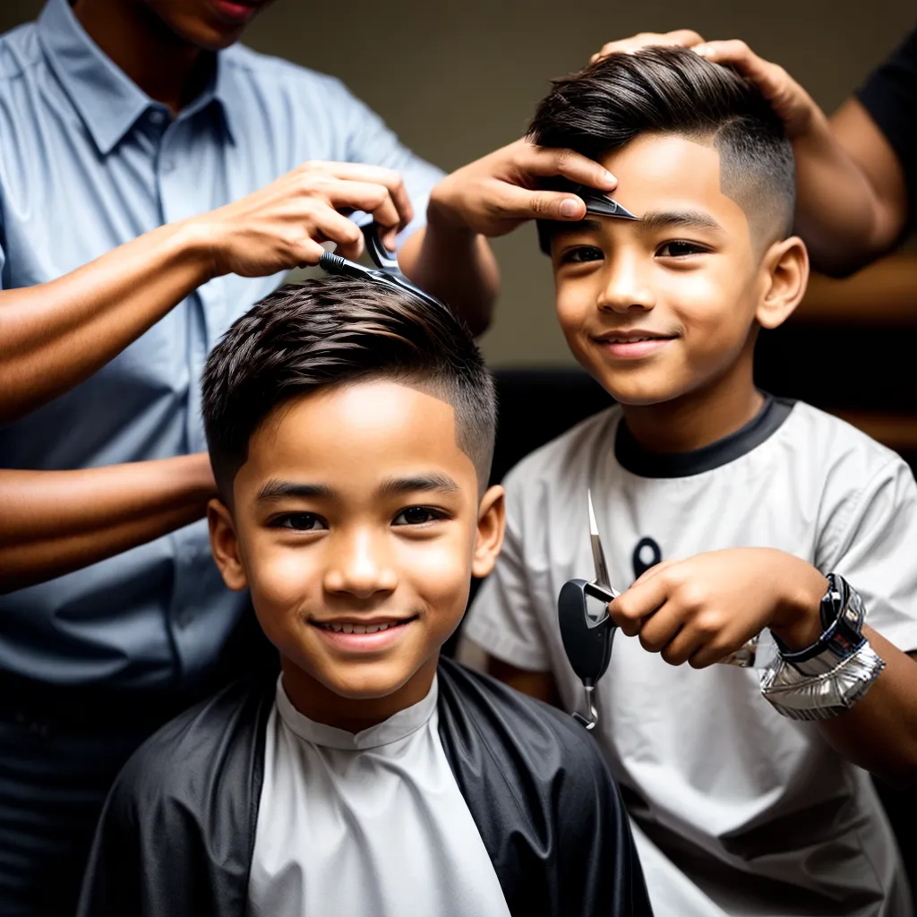 corte cabelo menino satisfeito