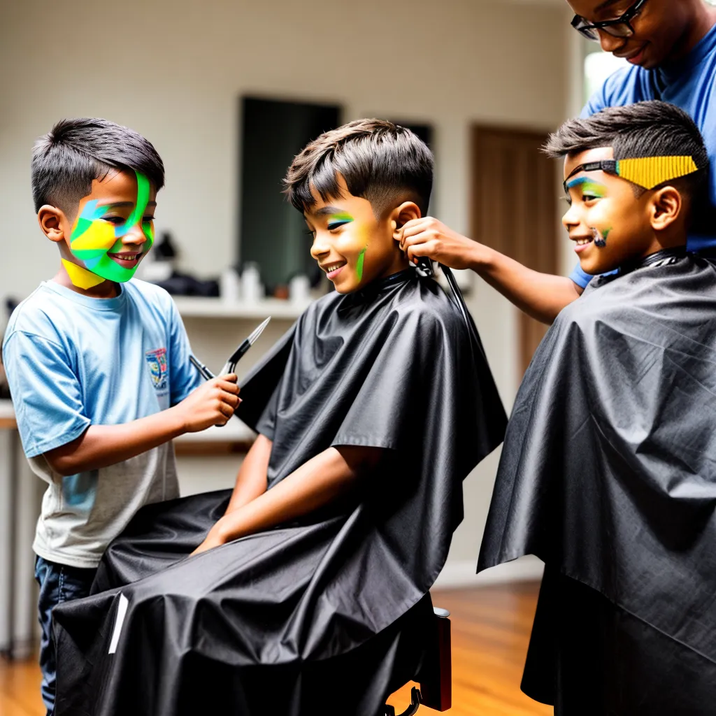 menino corte cabelo barbeiro sorriso