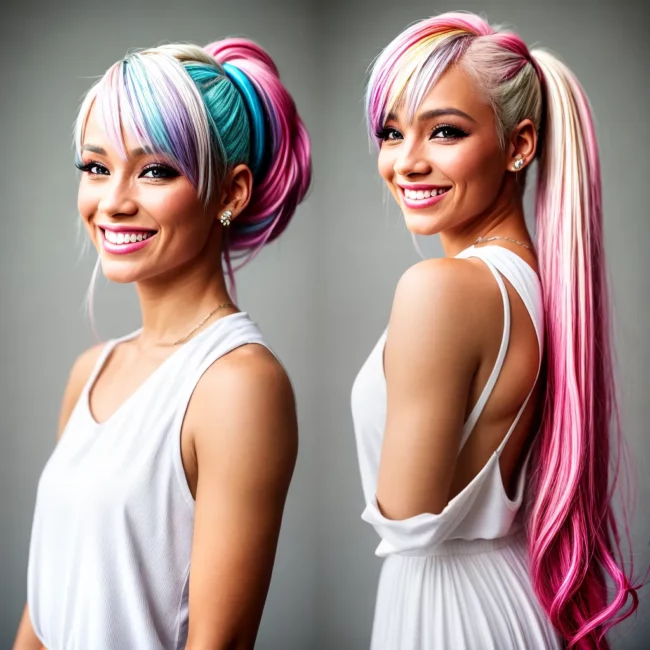 menina alegre cabelo colorido fitas menina alegre cabelo colorido fitas