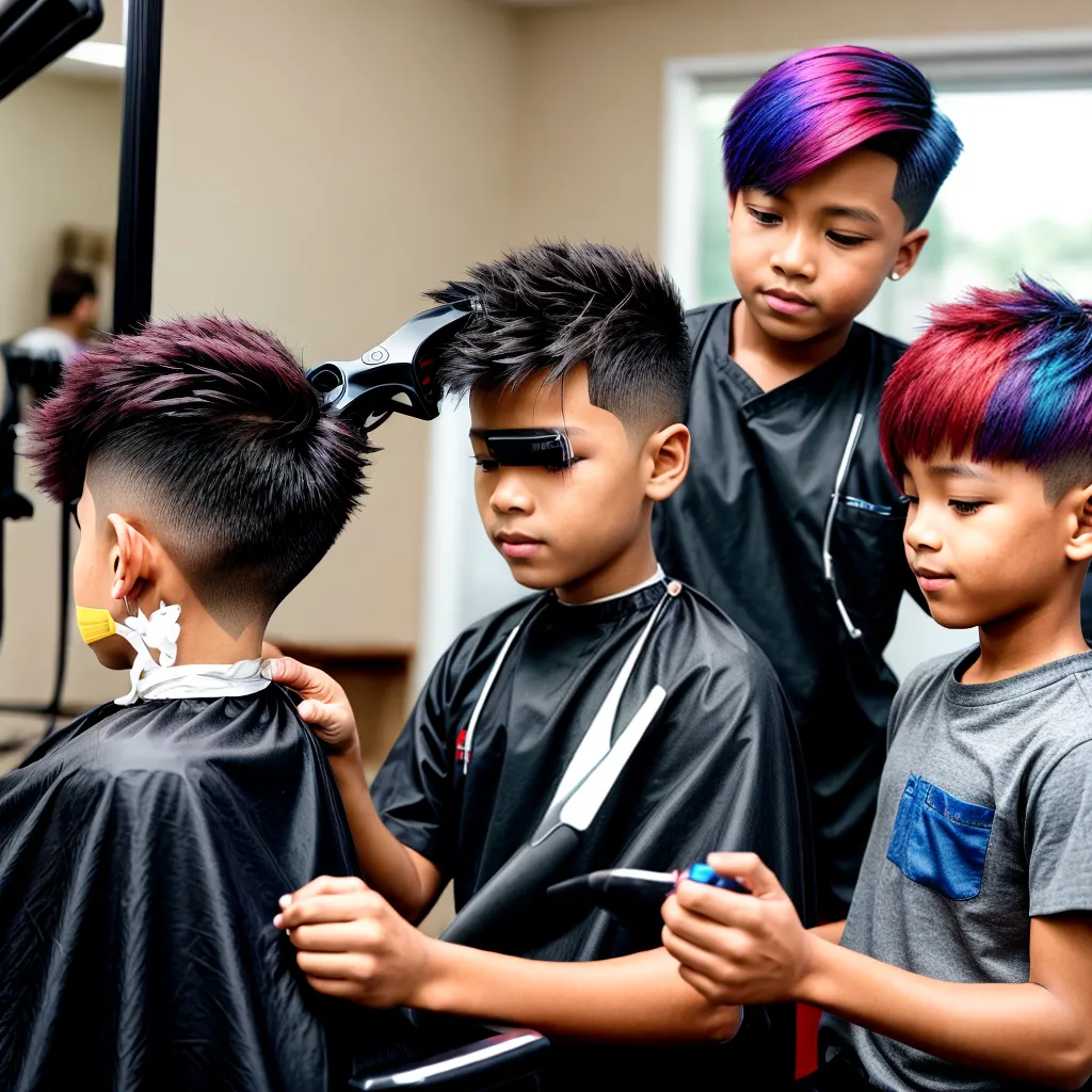 menino corte cabelo barbeiro entusiasmo