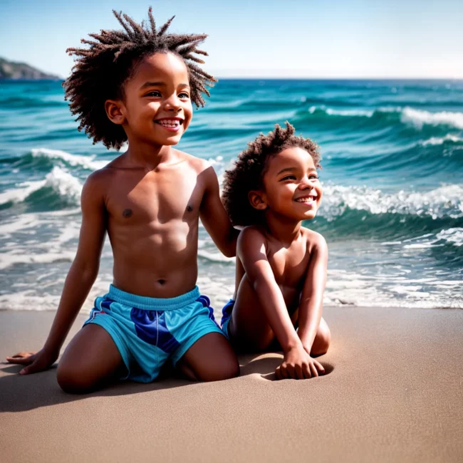 crianca sorridente cabelos loiros praia 1