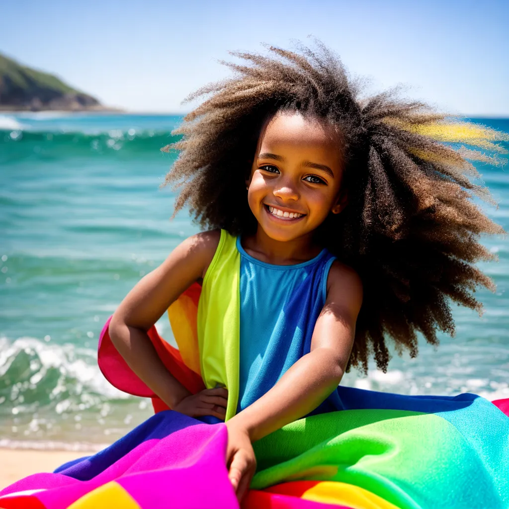 crianca sorridente bone praia cabelo