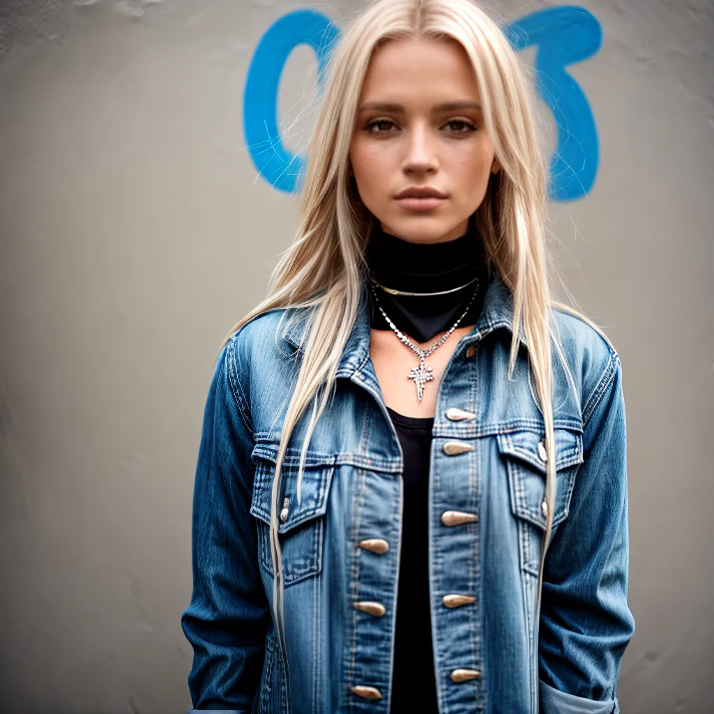 mulher estilosa cabelo loiro jaqueta jeans