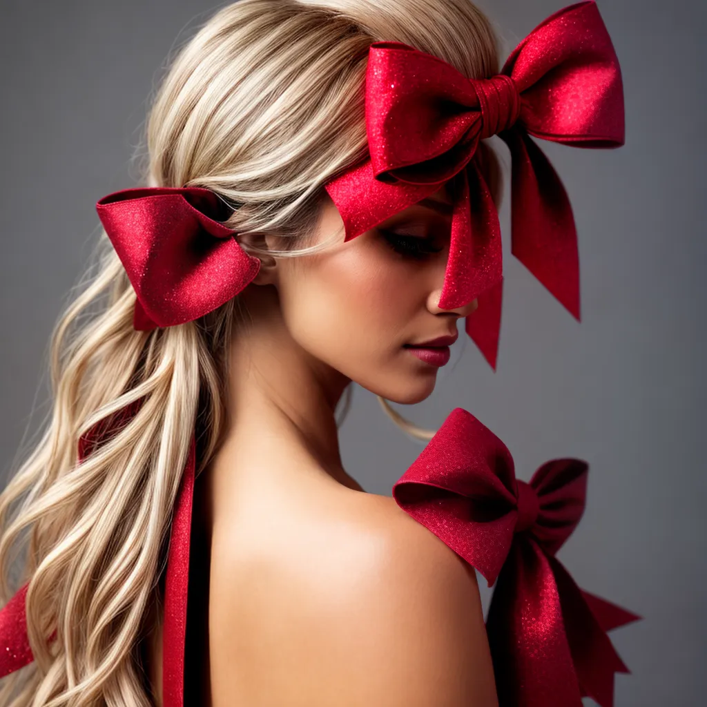 mulher loira cabelo brilho laco vermelho