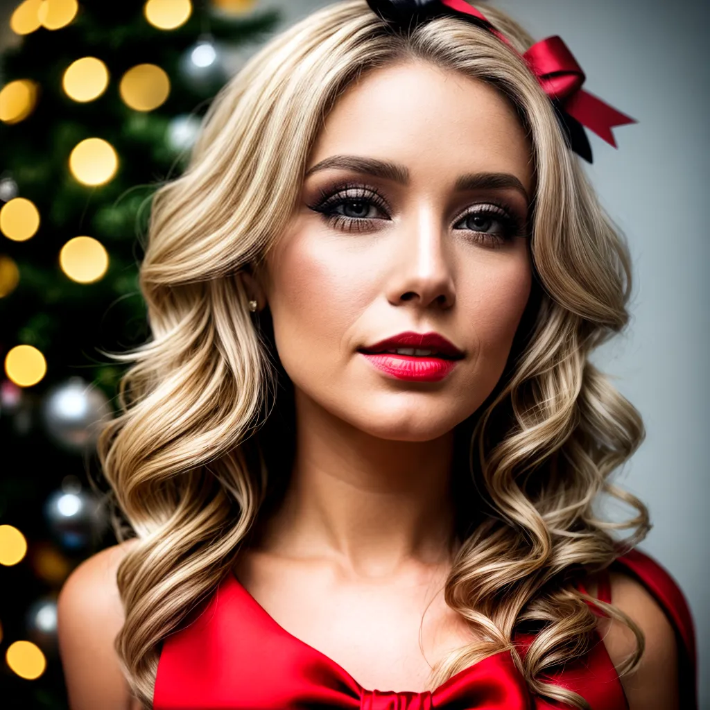 mulher cabelo loiro cacheado fita natal