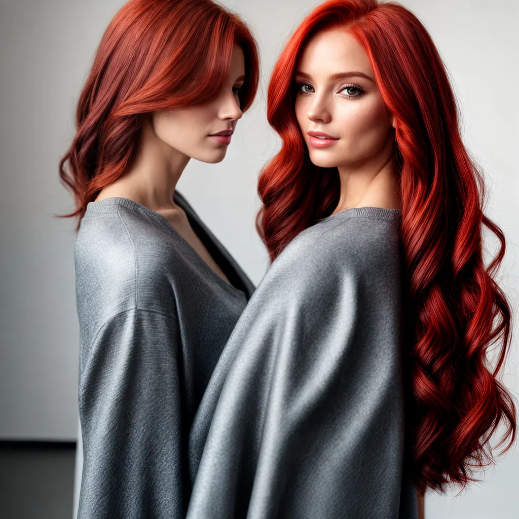 mulher cabelo vermelho espelho shampoo
