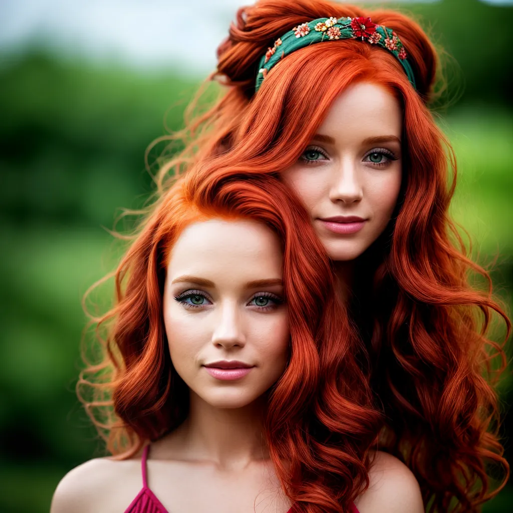 mulher cabelo vermelho flores headband mulher cabelo vermelho flores headband