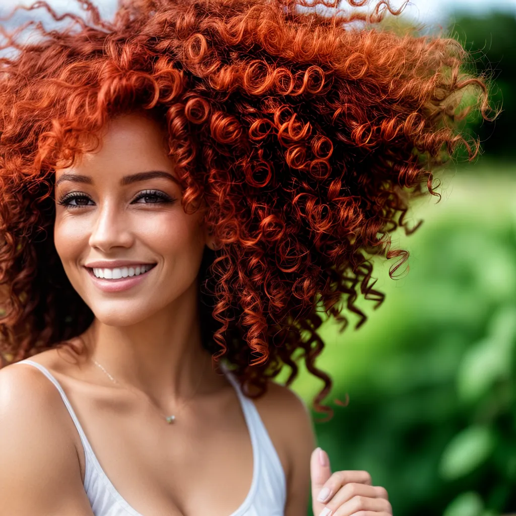mulher ruiva sorriso cachos saudaveis